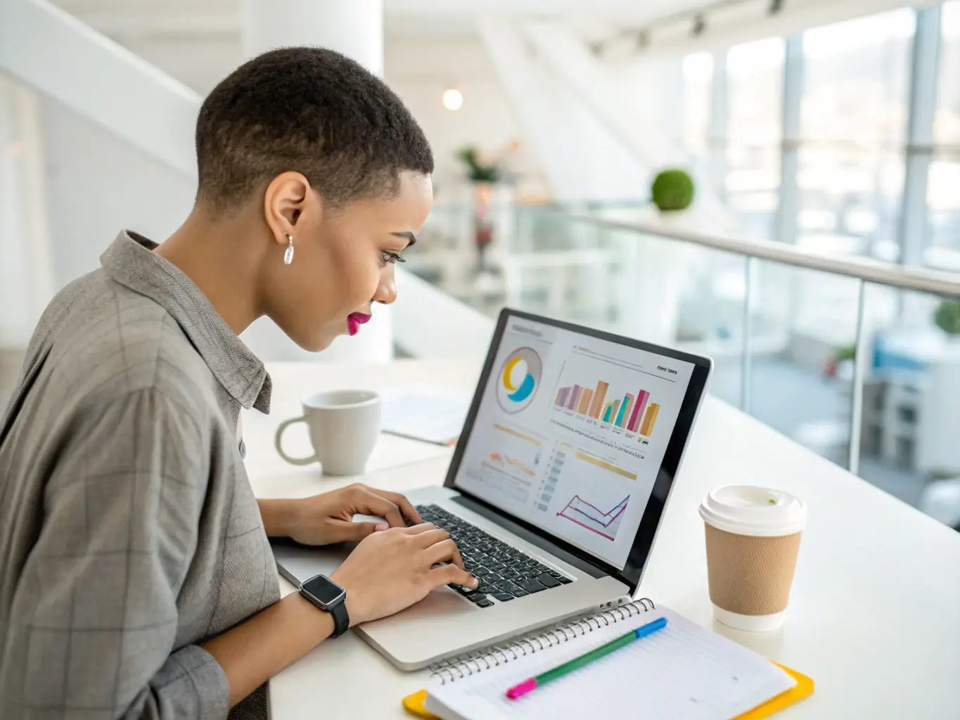 A social media manager analyzing engagement metrics on a computer screen, representing Social Media Management.