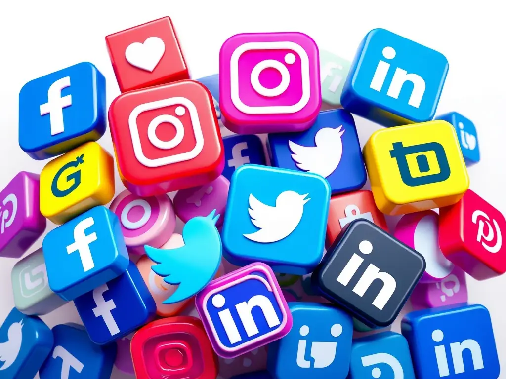 An image representing social media management, featuring icons of popular social platforms, community engagement, and strategic planning. The image should convey connectivity and influence.