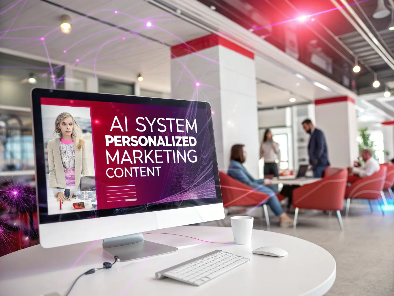 A visually striking image depicting data analysis and strategic planning, showcasing AI-driven insights for digital marketing success. The image should convey precision and innovation.